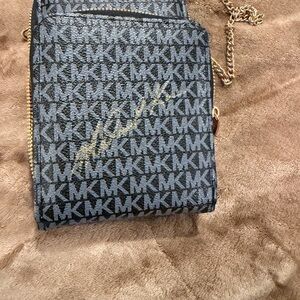 Michael Kors Black and Gold MK Signature Crossbody Wallet